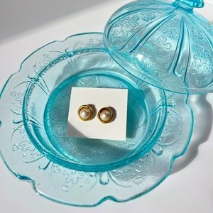 Vintage MONET FAUX PEARL GOLD HUGGIE EARRINGS SIGNED